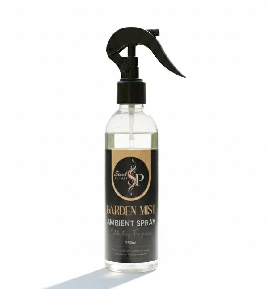 Garden Mist Ambient Spray offers a fresh, vibrant floral fragrance for home, office, and linens, creating a lively, uplifting, and refreshing atmosphere.